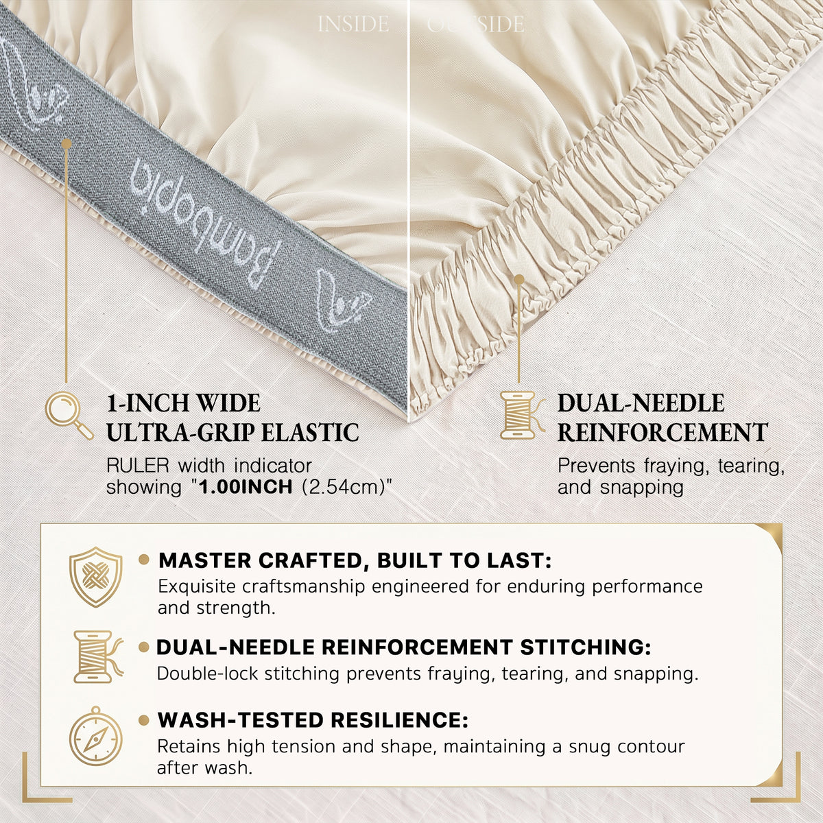 Bambopia 400TC 100% Viscose Derived from Bamboo Fitted Sheet Only - 18" Deep Pocket Bottom Sheet, Breathable & Cooling Fitted Sheet for Hot Sleepers with 4 Corner Straps, Cream White