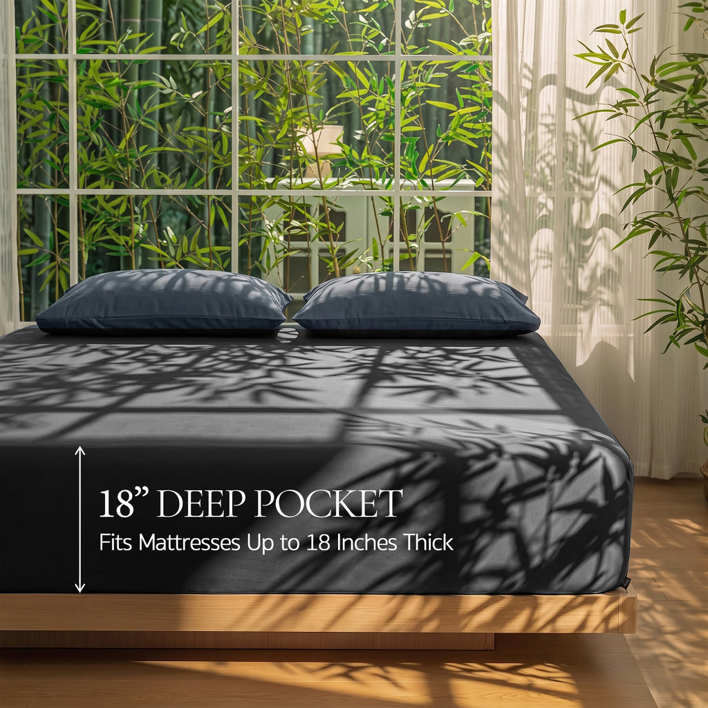 Bambopia 400TC 100% Viscose Derived from Bamboo Fitted Sheet Only - 18" Deep Pocket Bottom Sheet, Breathable & Cooling Fitted Sheet for Hot Sleepers with 4 Corner Straps, Dark Gray
