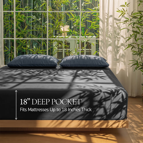 Bambopia 400TC 100% Viscose Derived from Bamboo Fitted Sheet Only - 18" Deep Pocket Bottom Sheet, Breathable & Cooling Fitted Sheet for Hot Sleepers with 4 Corner Straps, Dark Gray