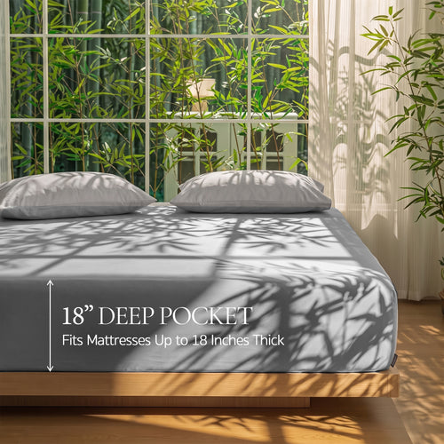 Bambopia 400TC 100% Viscose Derived from Bamboo Fitted Sheet Only - 18" Deep Pocket Bottom Sheet, Breathable & Cooling Fitted Sheet for Hot Sleepers with 4 Corner Straps, Light Gray