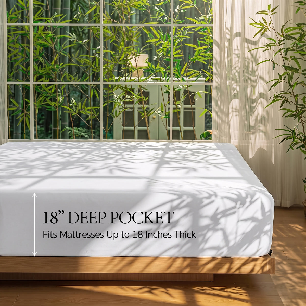 Bambopia 400TC 100% Viscose Derived from Bamboo Fitted Sheet Only - 18" Deep Pocket Bottom Sheet, Breathable & Cooling Fitted Sheet for Hot Sleepers with 4 Corner Straps, White