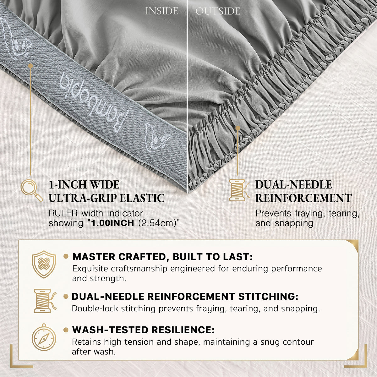 Bambopia 400TC 100% Viscose Derived from Bamboo Fitted Sheet Only - 18" Deep Pocket Bottom Sheet, Breathable & Cooling Fitted Sheet for Hot Sleepers with 4 Corner Straps, Light Gray