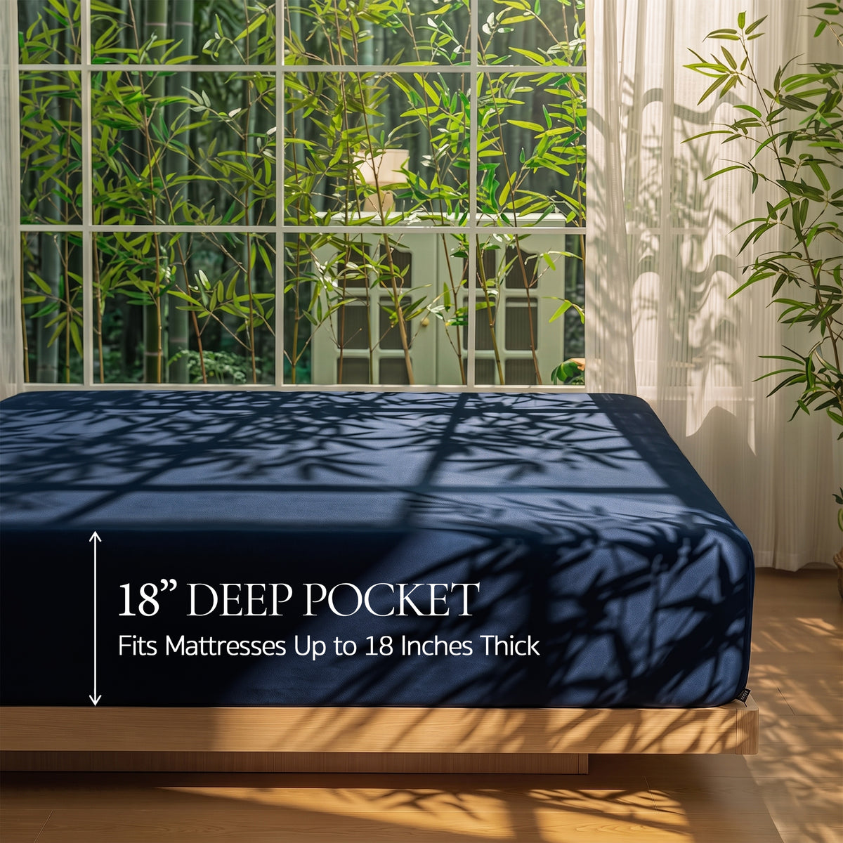 Bambopia 400TC 100% Viscose Derived from Bamboo Fitted Sheet Only - 18" Deep Pocket Bottom Sheet, Breathable & Cooling Fitted Sheet for Hot Sleepers with 4 Corner Straps, Navy Blue