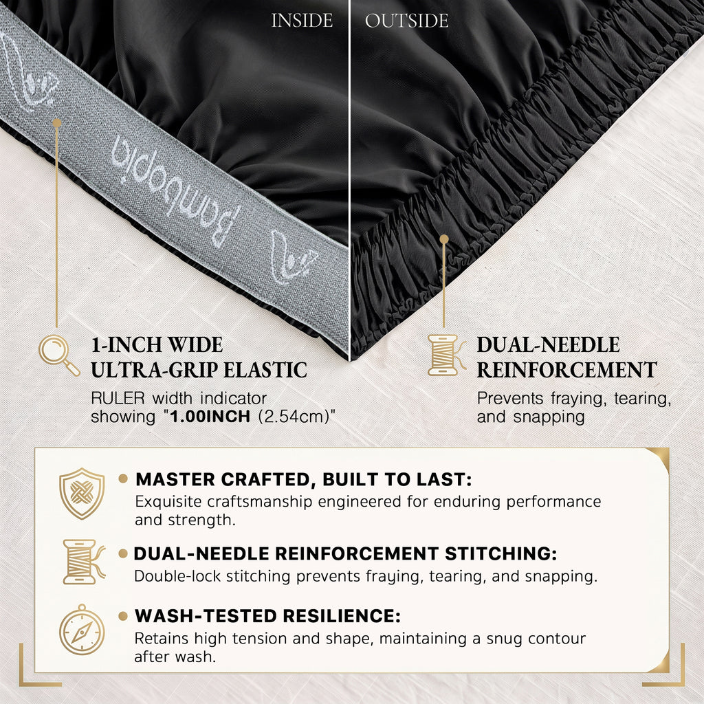 Bambopia 400TC 100% Viscose Derived from Bamboo Fitted Sheet Only - 18" Deep Pocket Bottom Sheet, Breathable & Cooling Fitted Sheet for Hot Sleepers with 4 Corner Straps, Black