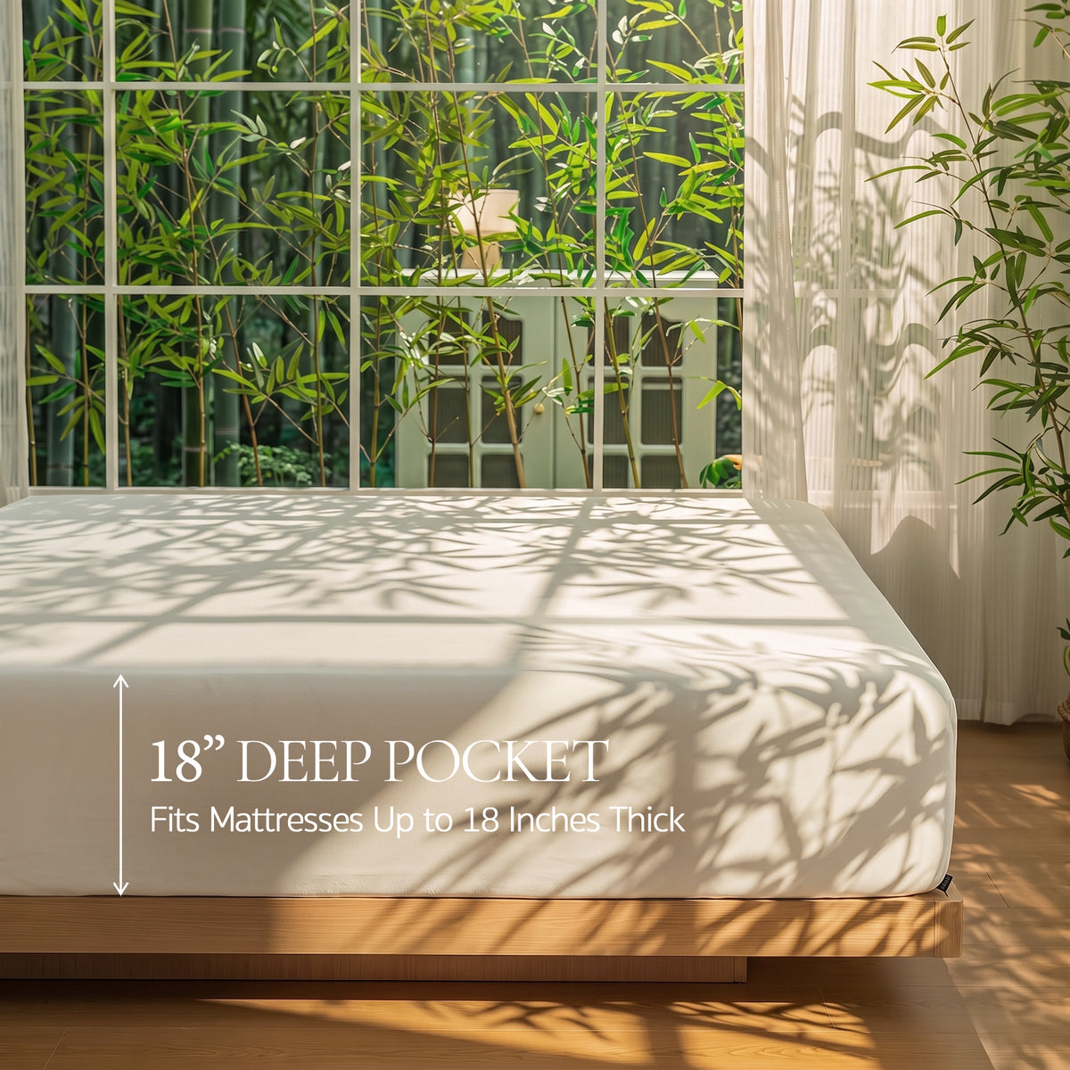 Bambopia 400TC 100% Viscose Derived from Bamboo Fitted Sheet Only - 18" Deep Pocket Bottom Sheet, Breathable & Cooling Fitted Sheet for Hot Sleepers with 4 Corner Straps, Cream White