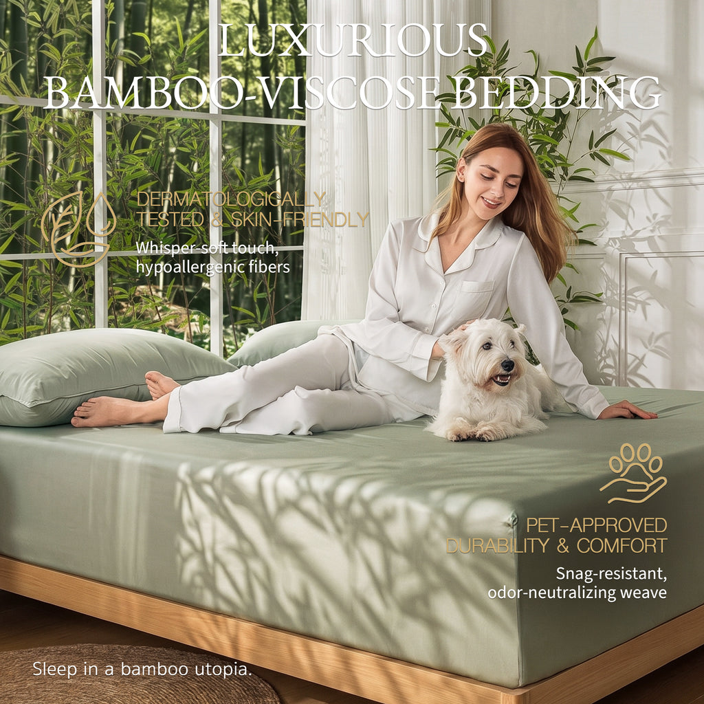 Bambopia 400TC 100% Viscose Derived from Bamboo Fitted Sheet Only - 18" Deep Pocket Bottom Sheet, Breathable & Cooling Fitted Sheet for Hot Sleepers with 4 Corner Straps, Sage Green