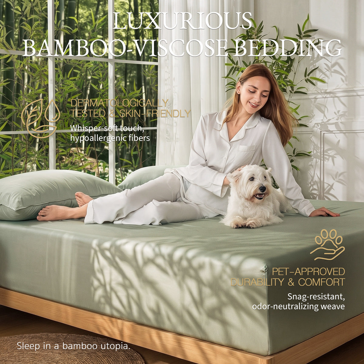Bambopia 400TC 100% Viscose Derived from Bamboo Fitted Sheet Only - 18" Deep Pocket Bottom Sheet, Breathable & Cooling Fitted Sheet for Hot Sleepers with 4 Corner Straps, Sage Green
