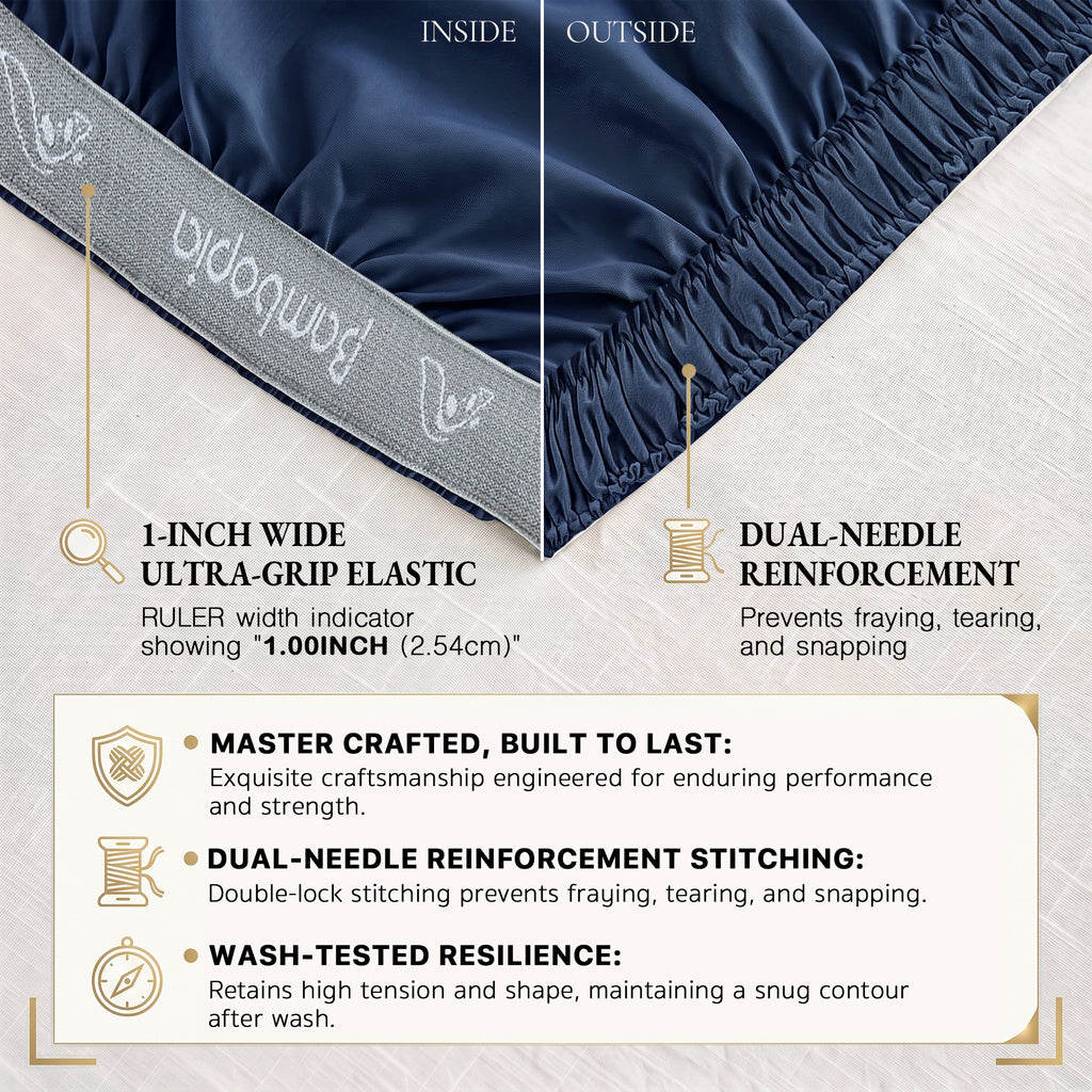 Bambopia 400TC 100% Viscose Derived from Bamboo Fitted Sheet Only - 18" Deep Pocket Bottom Sheet, Breathable & Cooling Fitted Sheet for Hot Sleepers with 4 Corner Straps, Navy Blue