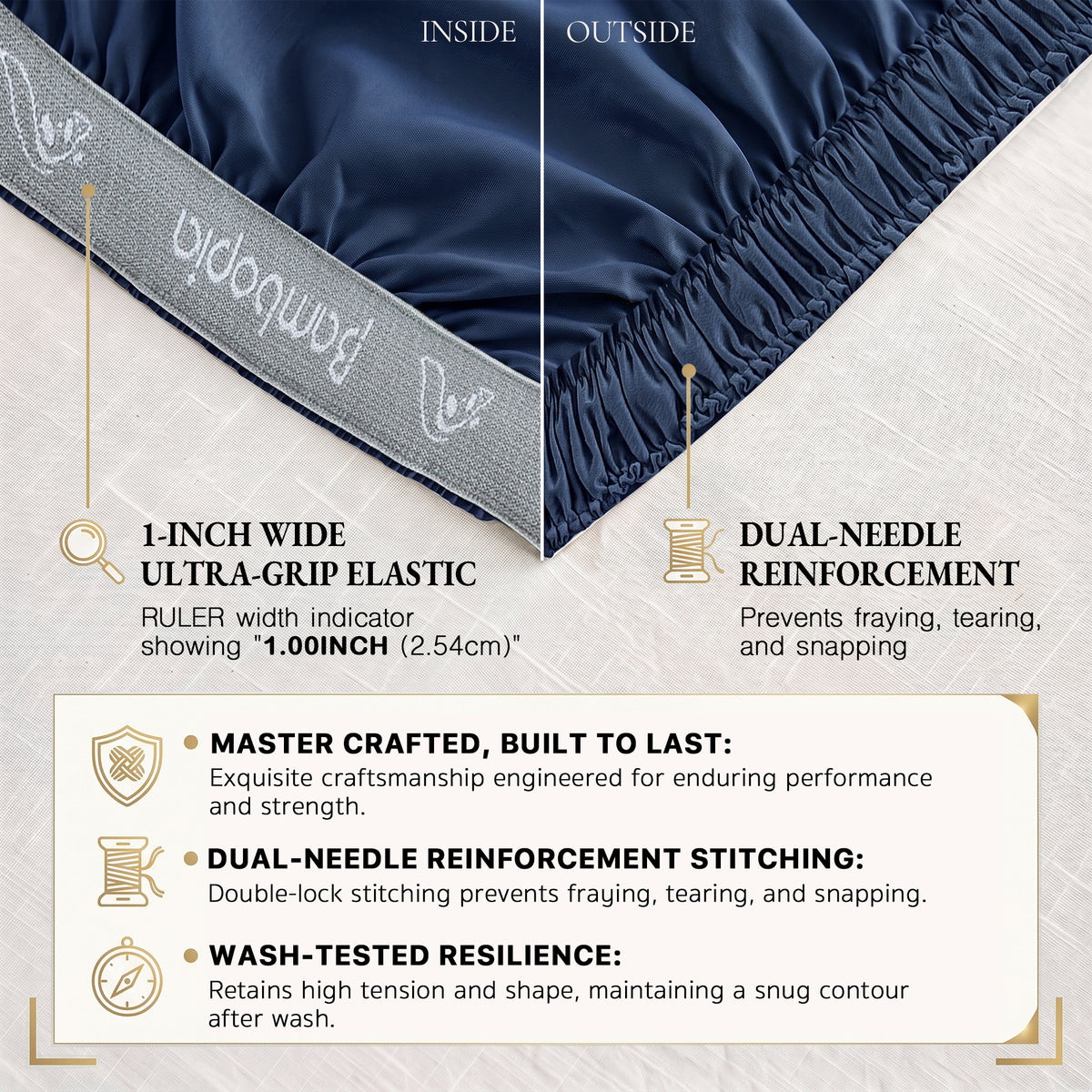 Bambopia 400TC 100% Viscose Derived from Bamboo Fitted Sheet Only - 18" Deep Pocket Bottom Sheet, Breathable & Cooling Fitted Sheet for Hot Sleepers with 4 Corner Straps, Navy Blue