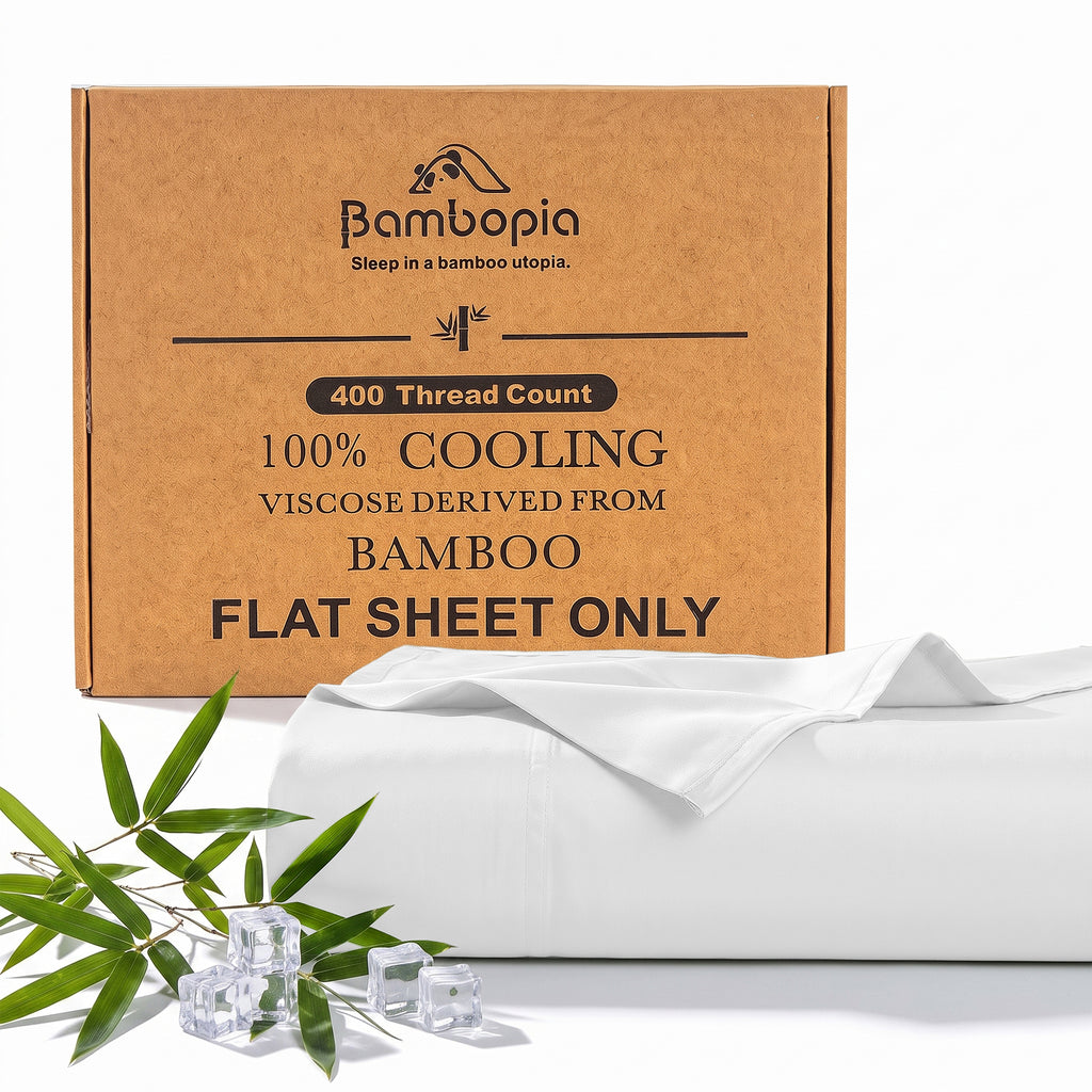 Bambopia 400TC 100% Viscose Derived from Bamboo Flat Sheet Only - Organic Breathable & Cooling Bed Sheet for Hot Sleepers, Luxury Silky King Top Flat Sheet Only, White