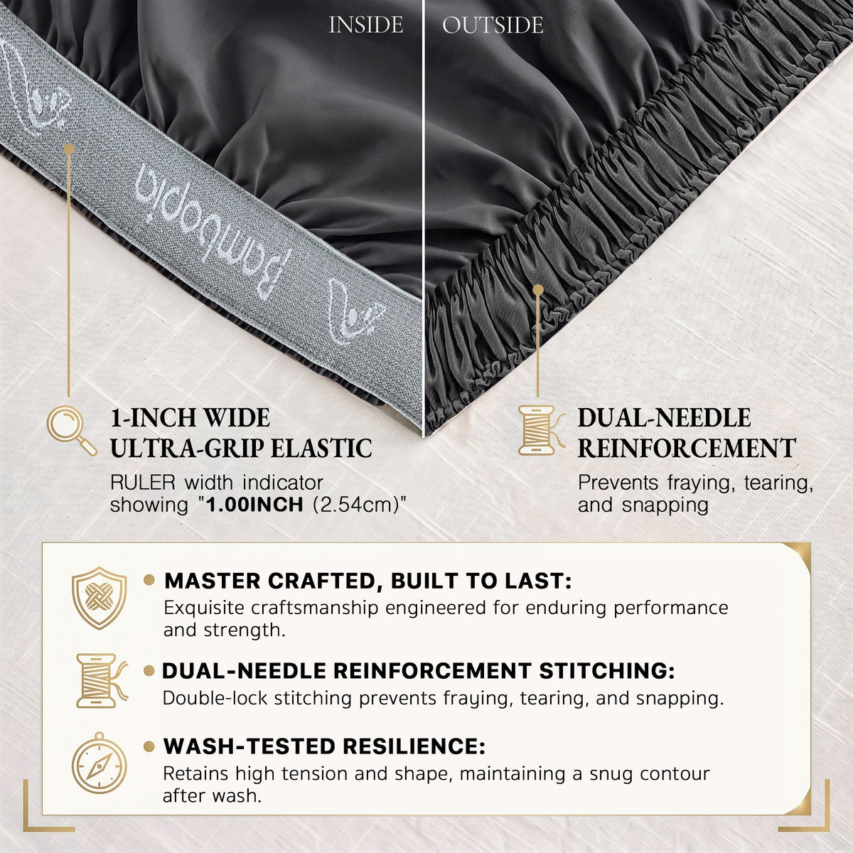 Bambopia 400TC 100% Viscose Derived from Bamboo Fitted Sheet Only - 18" Deep Pocket Bottom Sheet, Breathable & Cooling Fitted Sheet for Hot Sleepers with 4 Corner Straps, Dark Gray