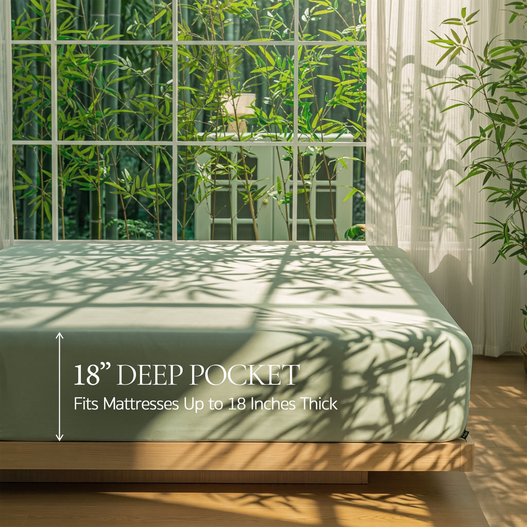 Bambopia 400TC 100% Viscose Derived from Bamboo Fitted Sheet Only - 18" Deep Pocket Bottom Sheet, Breathable & Cooling Fitted Sheet for Hot Sleepers with 4 Corner Straps, Sage Green