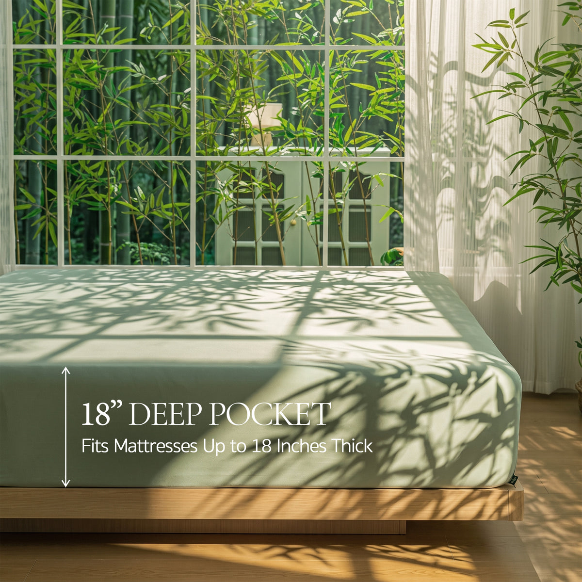 Bambopia 400TC 100% Viscose Derived from Bamboo Fitted Sheet Only - 18" Deep Pocket Bottom Sheet, Breathable & Cooling Fitted Sheet for Hot Sleepers with 4 Corner Straps, Sage Green