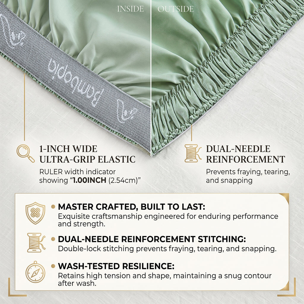 Bambopia 400TC 100% Viscose Derived from Bamboo Fitted Sheet Only - 18" Deep Pocket Bottom Sheet, Breathable & Cooling Fitted Sheet for Hot Sleepers with 4 Corner Straps, Sage Green