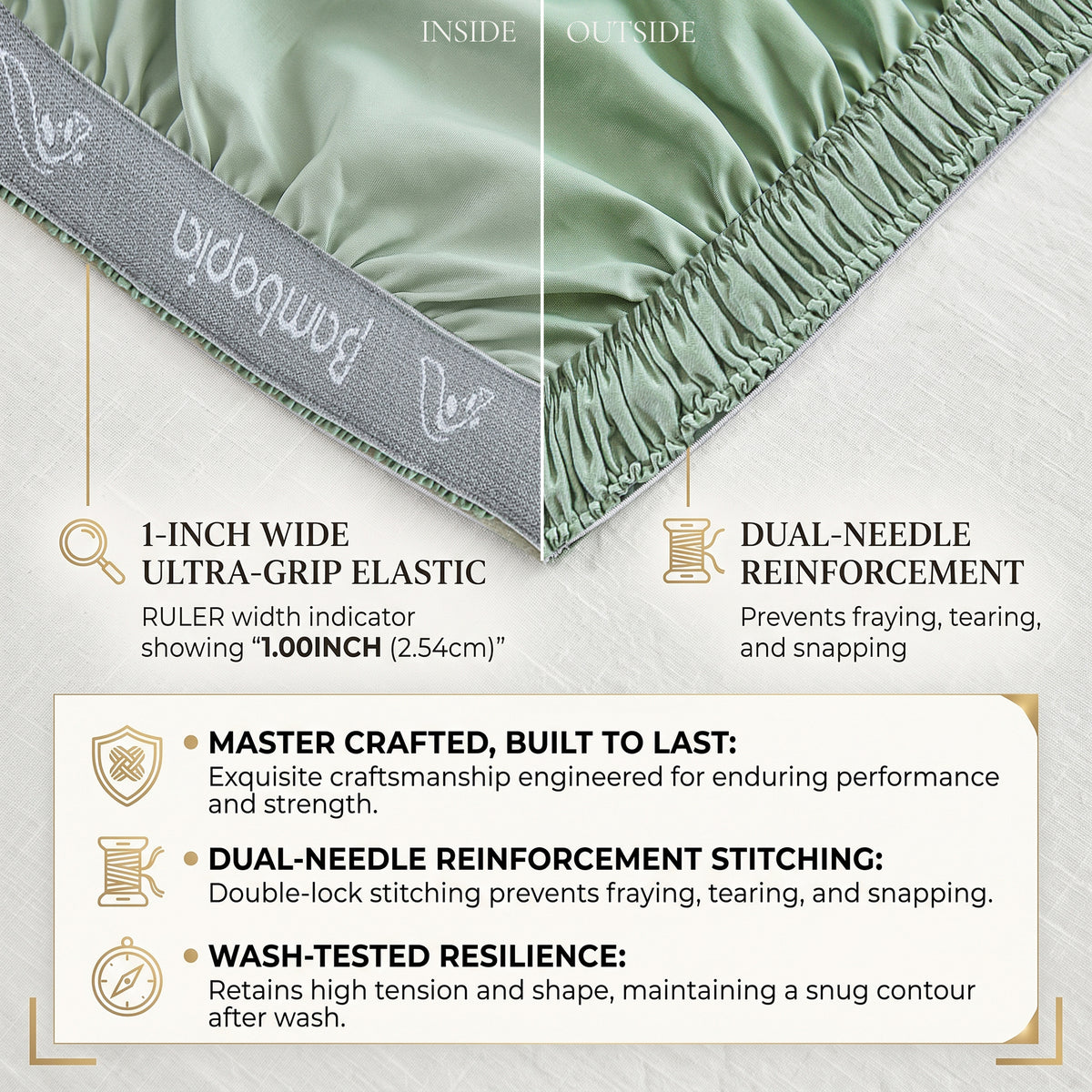 Bambopia 400TC 100% Viscose Derived from Bamboo Fitted Sheet Only - 18" Deep Pocket Bottom Sheet, Breathable & Cooling Fitted Sheet for Hot Sleepers with 4 Corner Straps, Sage Green