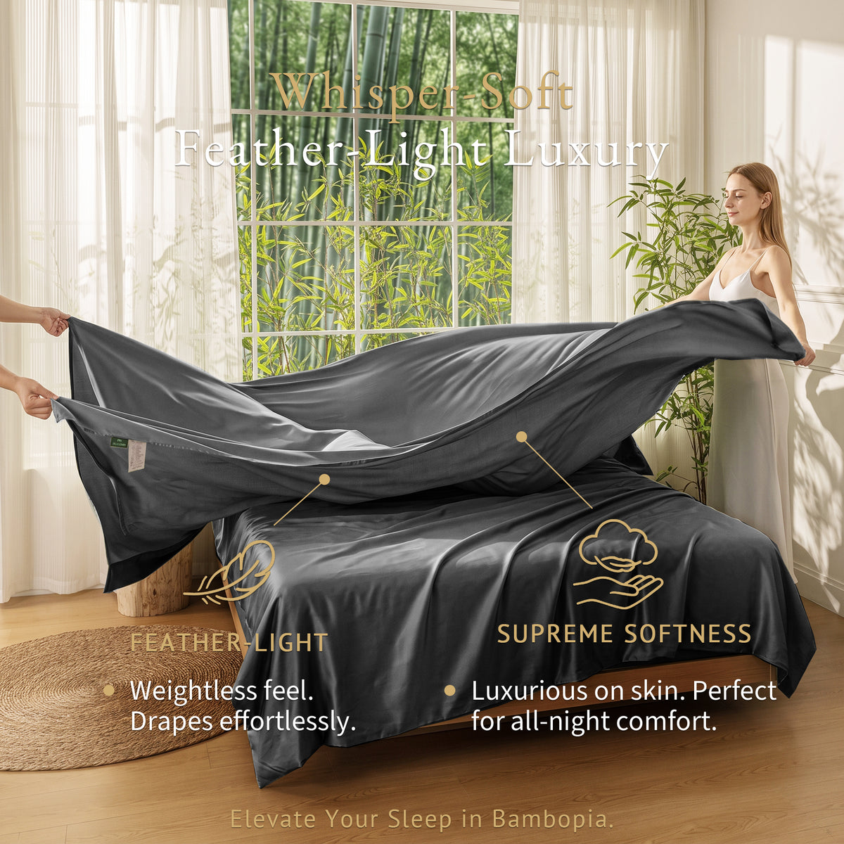 Bambopia 400TC 100% Viscose Derived from Bamboo Flat Sheet Only - Organic Breathable & Cooling Bed Sheet for Hot Sleepers, Luxury Silky King Top Flat Sheet Only, Dark Gray
