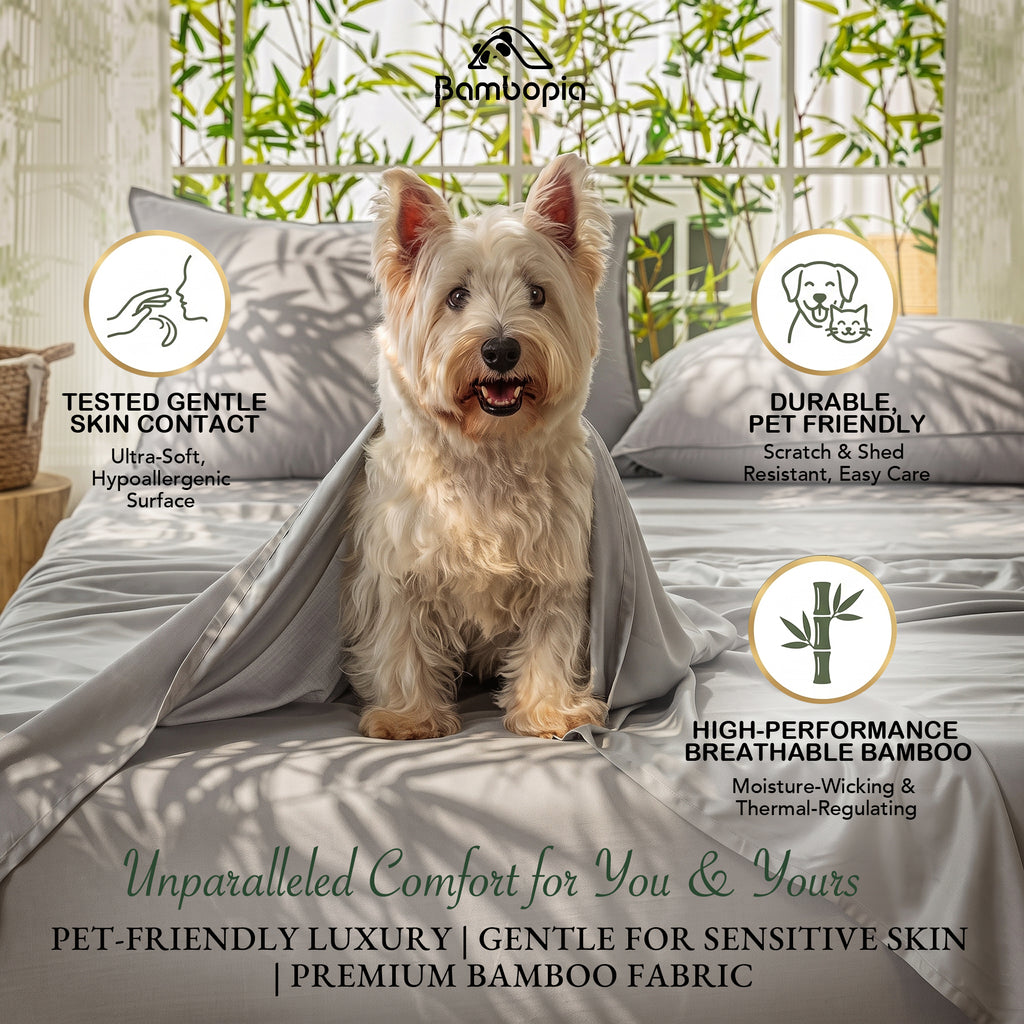 Bambopia 400TC 100% Viscose Derived from Bamboo Flat Sheet Only - Organic Breathable & Cooling Bed Sheet for Hot Sleepers, Luxury Silky King Top Flat Sheet Only, Light Gray