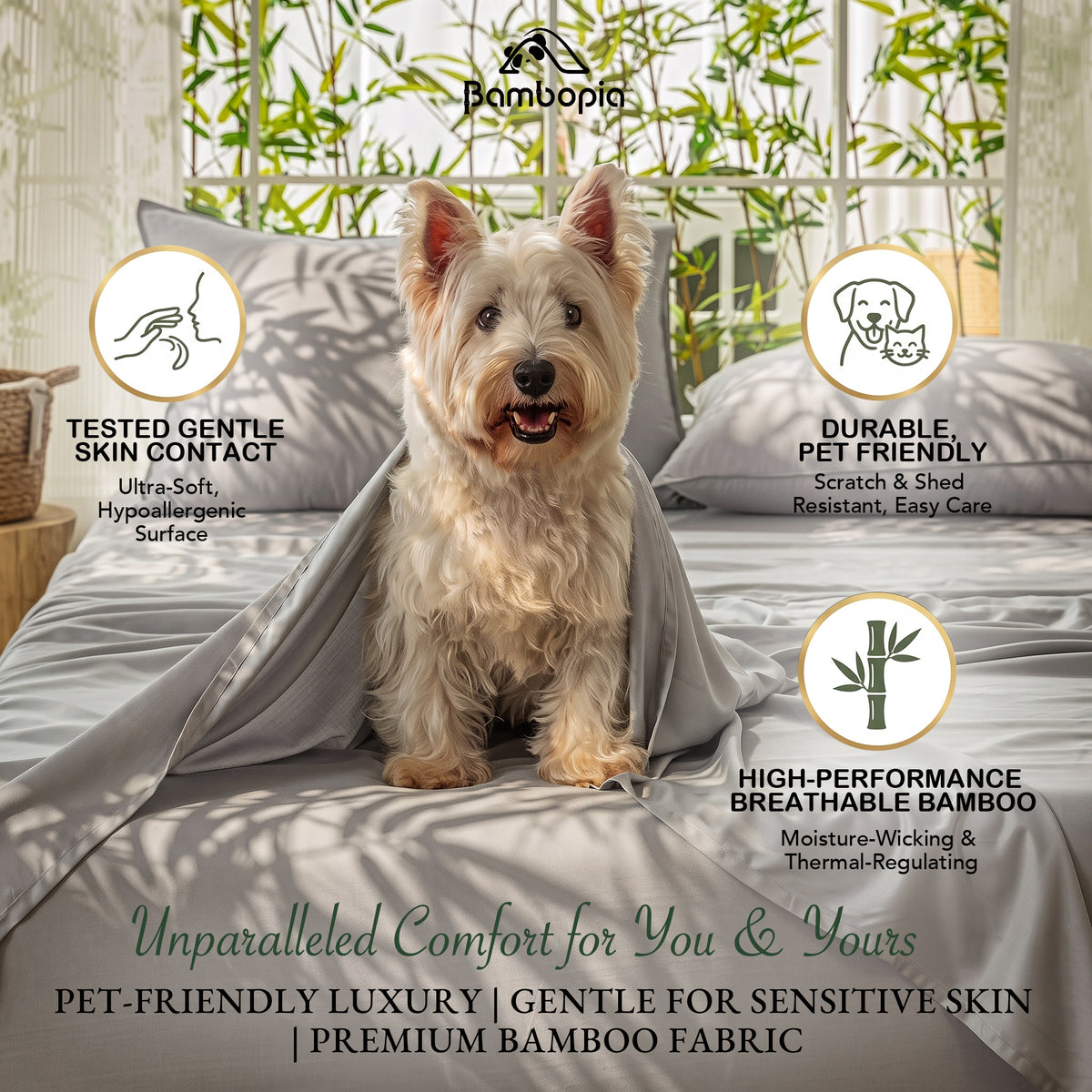 Bambopia 400TC 100% Viscose Derived from Bamboo Flat Sheet Only - Organic Breathable & Cooling Bed Sheet for Hot Sleepers, Luxury Silky King Top Flat Sheet Only, Light Gray