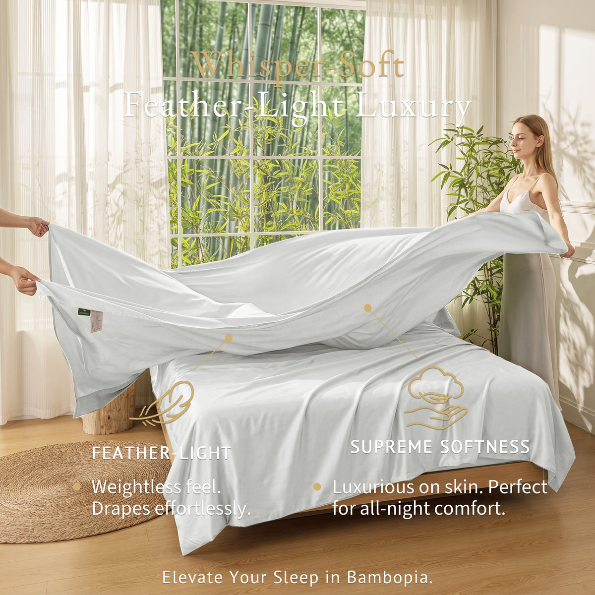 Bambopia 400TC 100% Viscose Derived from Bamboo Flat Sheet Only - Organic Breathable & Cooling Bed Sheet for Hot Sleepers, Luxury Silky King Top Flat Sheet Only, White