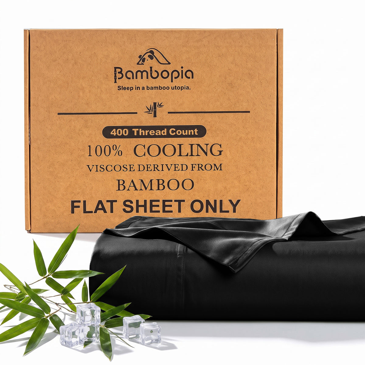 Bambopia 400TC 100% Viscose Derived from Bamboo Flat Sheet Only - Organic Breathable & Cooling Bed Sheet for Hot Sleepers, Luxury Silky King Top Flat Sheet Only, Black