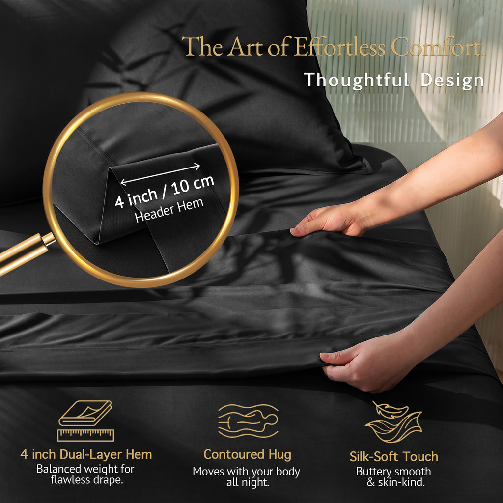 Bambopia 400TC 100% Viscose Derived from Bamboo Flat Sheet Only - Organic Breathable & Cooling Bed Sheet for Hot Sleepers, Luxury Silky King Top Flat Sheet Only, Black