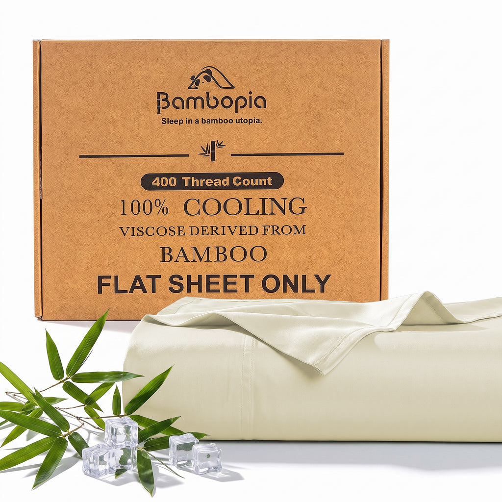 Bambopia 400TC 100% Viscose Derived from Bamboo Flat Sheet Only - Organic Breathable & Cooling Bed Sheet for Hot Sleepers, Luxury Silky King Top Flat Sheet Only, Beige