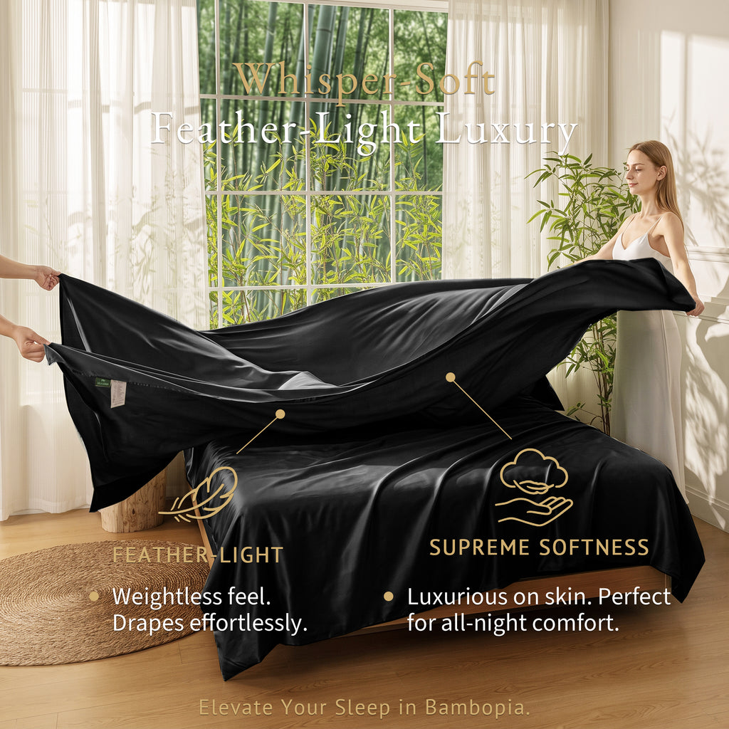Bambopia 400TC 100% Viscose Derived from Bamboo Flat Sheet Only - Organic Breathable & Cooling Bed Sheet for Hot Sleepers, Luxury Silky King Top Flat Sheet Only, Black