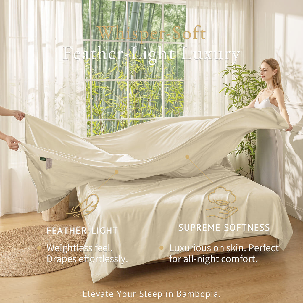 Bambopia 400TC 100% Viscose Derived from Bamboo Flat Sheet Only - Organic Breathable & Cooling Bed Sheet for Hot Sleepers, Luxury Silky King Top Flat Sheet Only, Beige