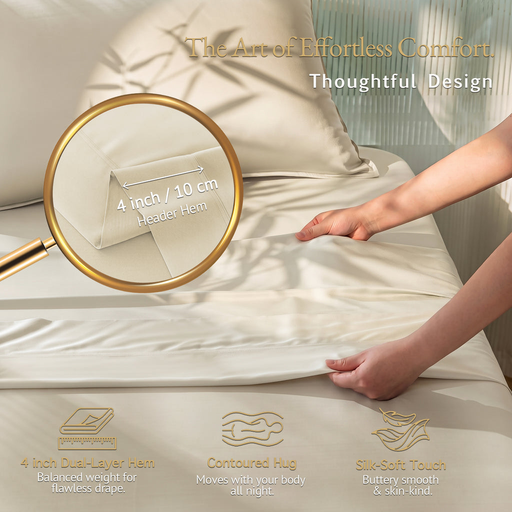 Bambopia 400TC 100% Viscose Derived from Bamboo Flat Sheet Only - Organic Breathable & Cooling Bed Sheet for Hot Sleepers, Luxury Silky King Top Flat Sheet Only, Beige