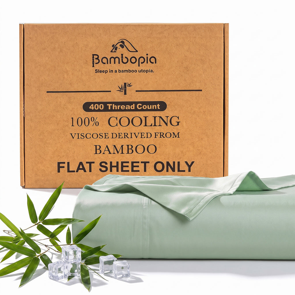 Bambopia 400TC 100% Viscose Derived from Bamboo Flat Sheet Only - Organic Breathable & Cooling Bed Sheet for Hot Sleepers, Luxury Silky King Top Flat Sheet Only, Sage Green