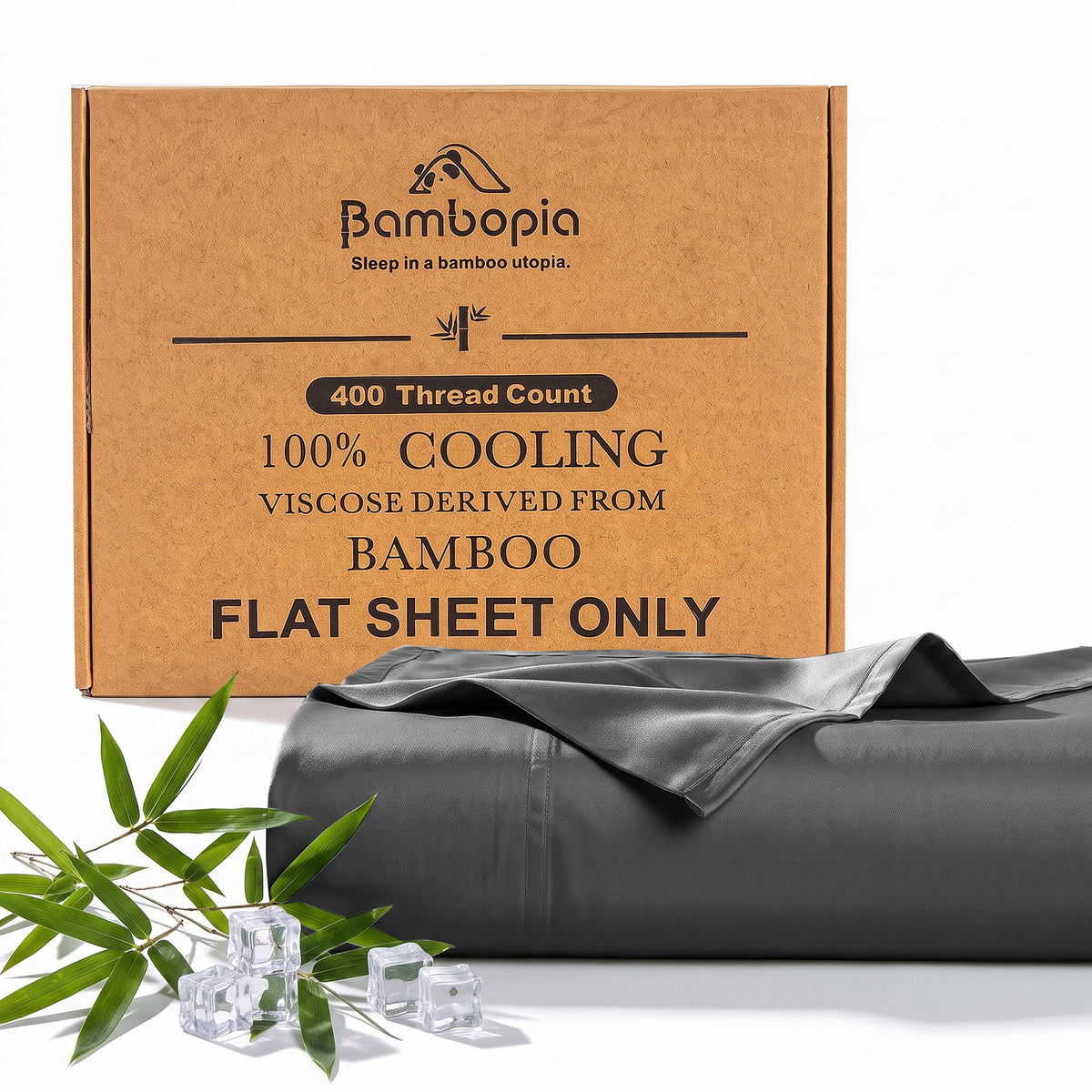 Bambopia 400TC 100% Viscose Derived from Bamboo Flat Sheet Only - Organic Breathable & Cooling Bed Sheet for Hot Sleepers, Luxury Silky King Top Flat Sheet Only, Dark Gray
