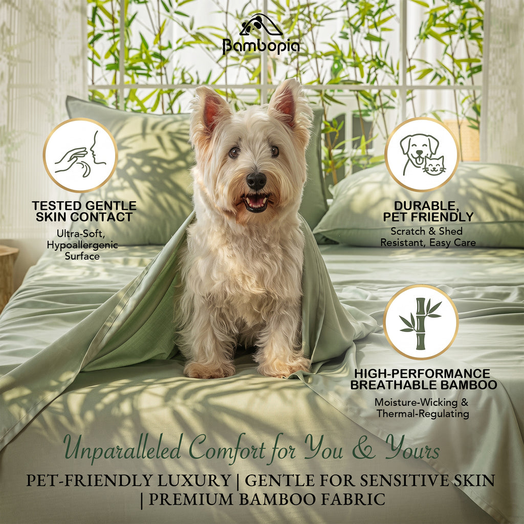 Bambopia 400TC 100% Viscose Derived from Bamboo Flat Sheet Only - Organic Breathable & Cooling Bed Sheet for Hot Sleepers, Luxury Silky King Top Flat Sheet Only, Sage Green