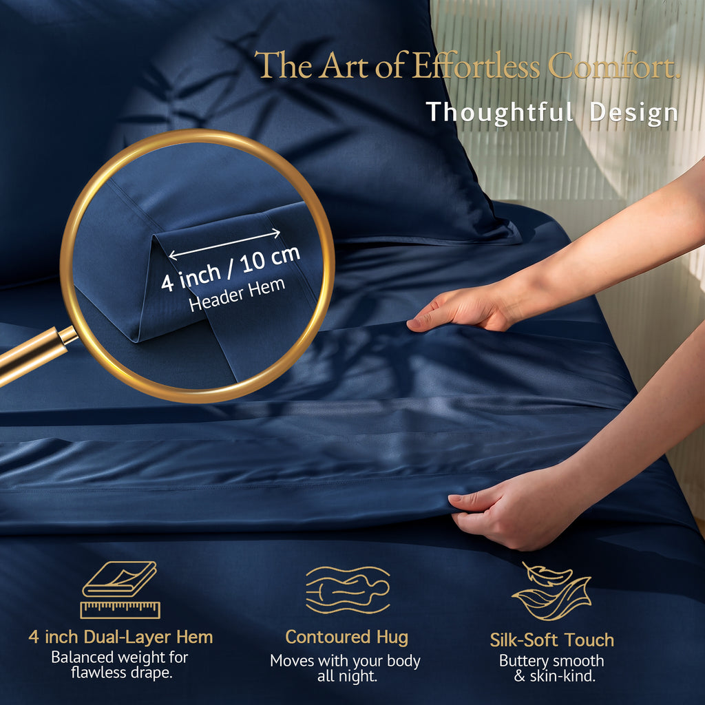 Bambopia 400TC 100% Viscose Derived from Bamboo Flat Sheet Only - Organic Breathable & Cooling Bed Sheet for Hot Sleepers, Luxury Silky King Top Flat Sheet Only, Navy Blue