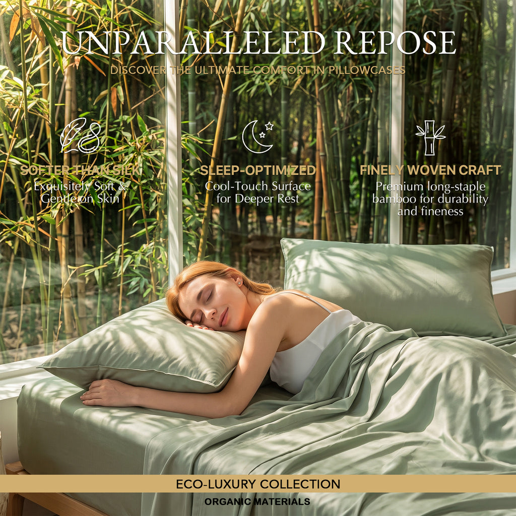 Bambopia 400TC 100% Viscose Derived from Bamboo Pillow Cases Set of 2 - 2 Pack Breathable & Cooling Pillowcases for Hot Sleepers, Pillow Covers with Envelope Closure, Sage Green
