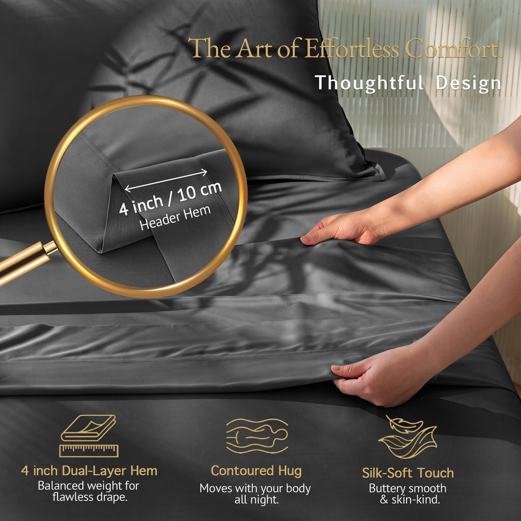 Bambopia 400TC 100% Viscose Derived from Bamboo Flat Sheet Only - Organic Breathable & Cooling Bed Sheet for Hot Sleepers, Luxury Silky King Top Flat Sheet Only, Dark Gray