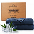 Bambopia Embroidered 100% Viscose Derived from Bamboo Quilt Only 400TC Bamboo Viscose Fabric + 150GSM Filling, Lightweight Blanket for Hot Sleepers, Breathable Cooling Comforter, Navy Blue