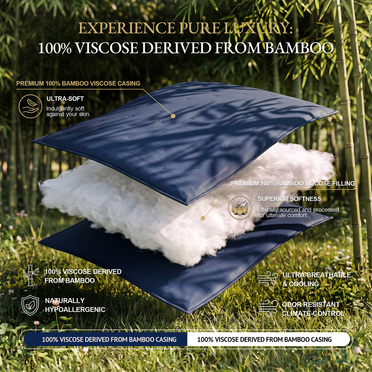 Bambopia Embroidered 100% Viscose Derived from Bamboo Quilt Only 400TC Bamboo Viscose Fabric + 150GSM Filling, Lightweight Blanket for Hot Sleepers, Breathable Cooling Comforter, Navy Blue