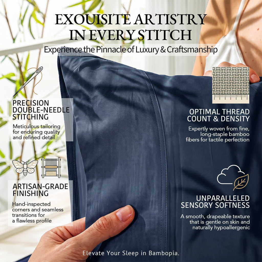 Bambopia 400TC 100% Viscose Derived from Bamboo Pillow Cases Set of 2 - 2 Pack Breathable & Cooling Pillowcases for Hot Sleepers, Pillow Covers with Envelope Closure, Navy Blue
