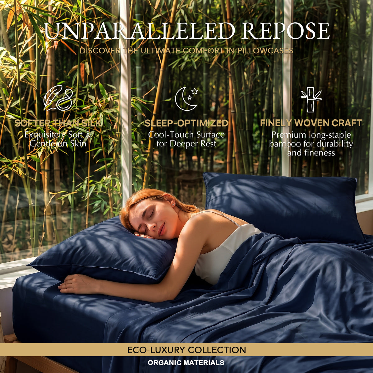 Bambopia 400TC 100% Viscose Derived from Bamboo Pillow Cases Set of 2 - 2 Pack Breathable & Cooling Pillowcases for Hot Sleepers, Pillow Covers with Envelope Closure, Navy Blue