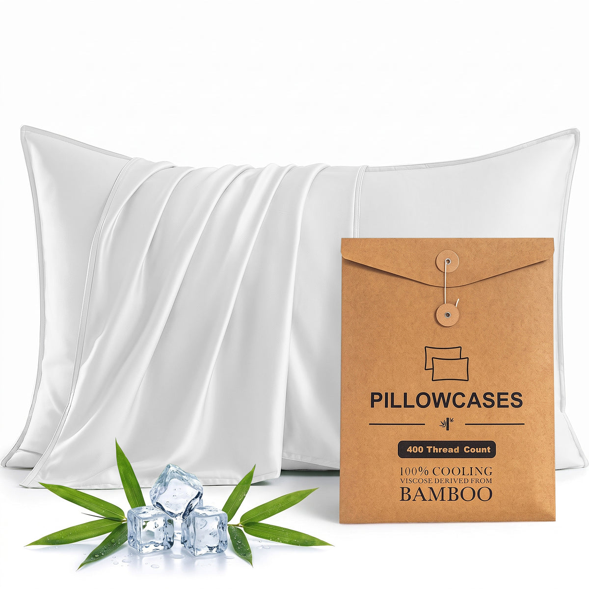 Bambopia 400TC 100% Viscose Derived from Bamboo Pillow Cases Set of 2 - 2 Pack Breathable & Cooling Pillowcases for Hot Sleepers, Pillow Covers with Envelope Closure, White