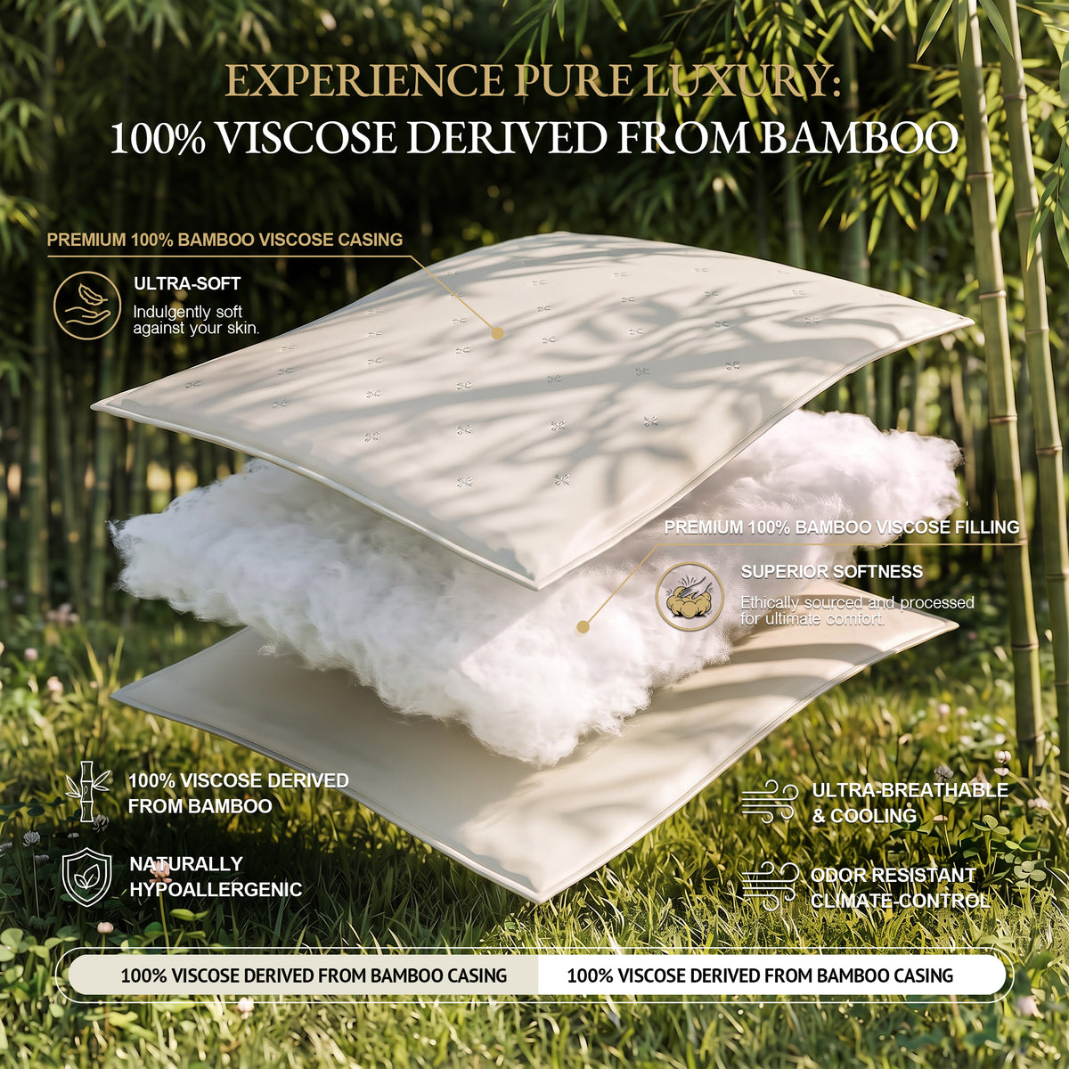 Bambopia Embroidered 100% Viscose Derived from Bamboo Quilt Only 400TC Bamboo Viscose Fabric + 150GSM Filling, Lightweight Blanket for Hot Sleepers, Breathable Cooling Comforter, Cream White