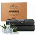 Bambopia Embroidered 100% Viscose Derived from Bamboo Quilt Only 400TC Bamboo Viscose Fabric + 150GSM Filling, Lightweight Blanket for Hot Sleepers, Breathable Cooling Comforter, Dark Gray