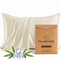 Bambopia 400TC 100% Viscose Derived from Bamboo Pillow Cases Set of 2 - 2 Pack Breathable & Cooling Pillowcases for Hot Sleepers, Pillow Covers with Envelope Closure, Beige