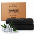 Bambopia Embroidered 100% Viscose Derived from Bamboo Quilt Only 400TC Bamboo Viscose Fabric + 150GSM Filling, Lightweight Blanket for Hot Sleepers, Breathable Cooling Comforter, Black