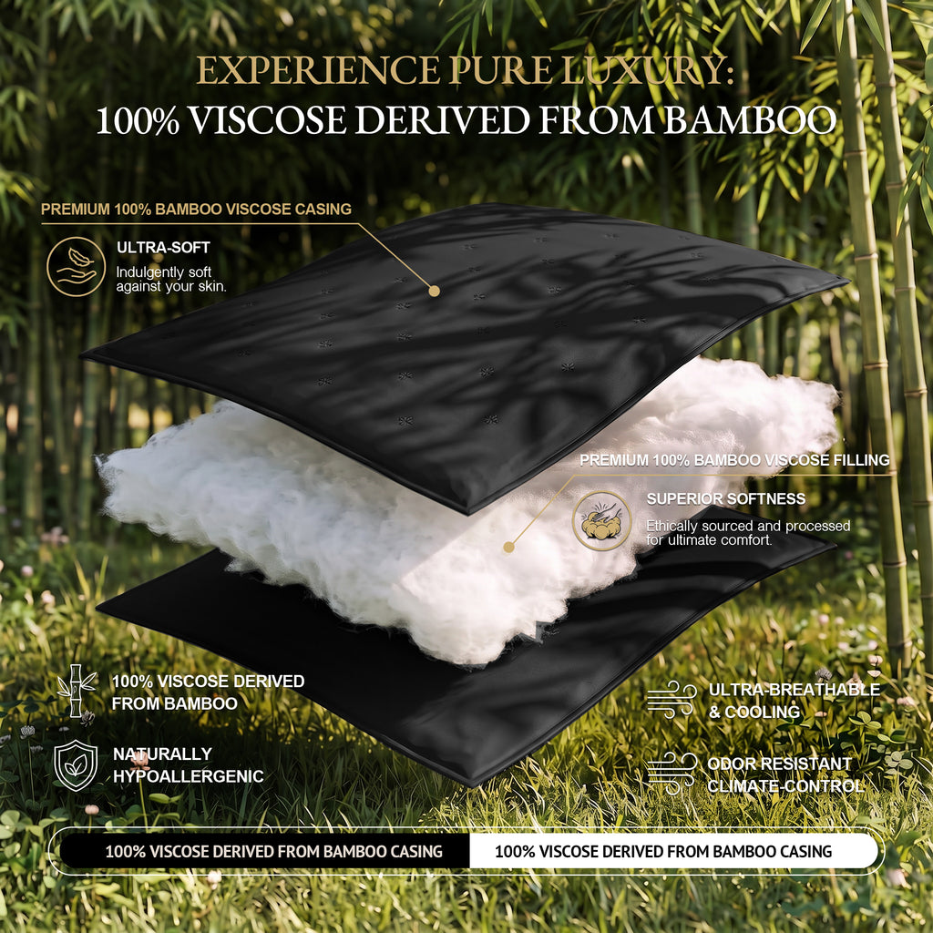 Bambopia Embroidered 100% Viscose Derived from Bamboo Quilt Only 400TC Bamboo Viscose Fabric + 150GSM Filling, Lightweight Blanket for Hot Sleepers, Breathable Cooling Comforter, Black