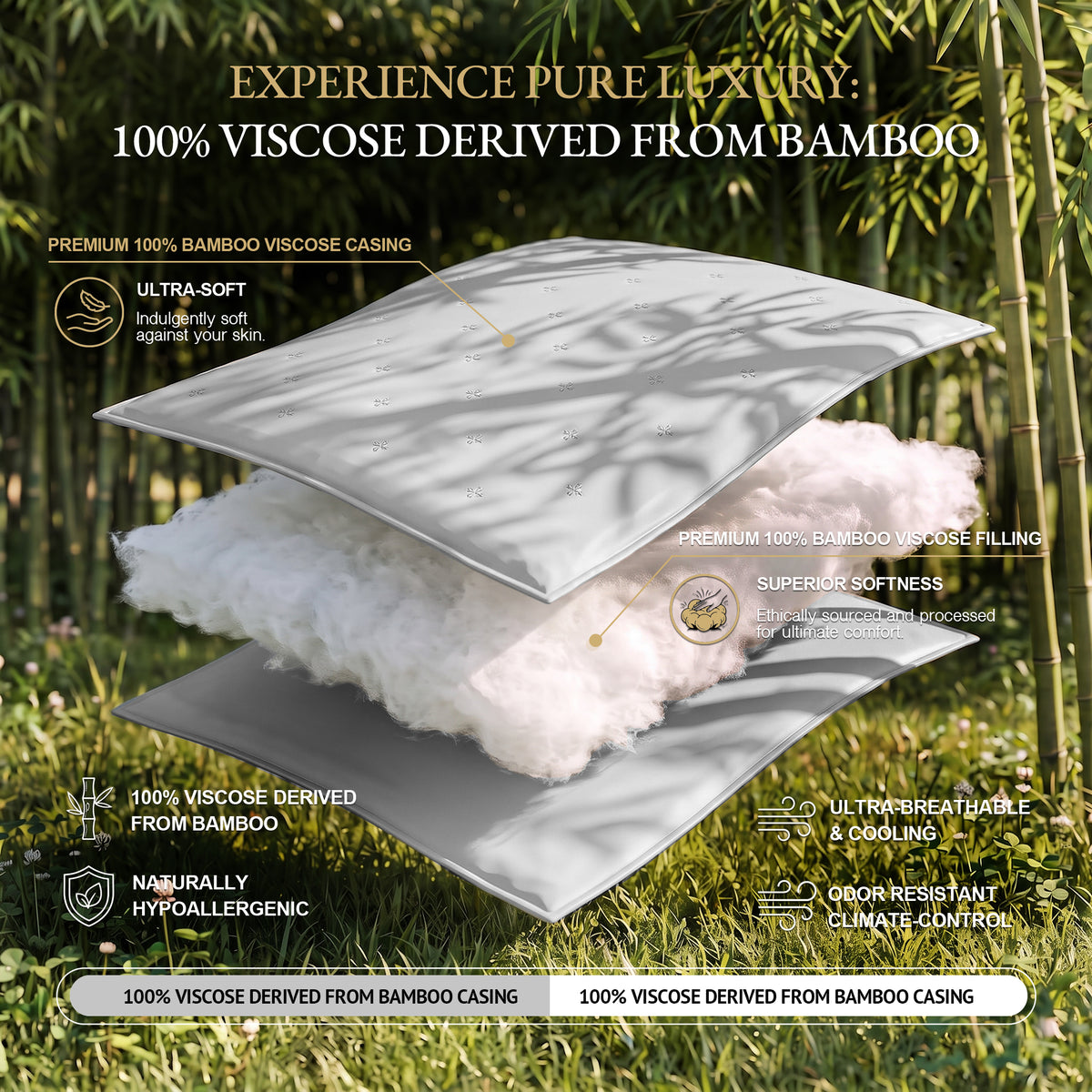 Bambopia Embroidered 100% Viscose Derived from Bamboo Quilt Only 400TC Bamboo Viscose Fabric + 150GSM Filling, Lightweight Blanket for Hot Sleepers, Breathable Cooling Comforter, Light Gray