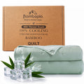 Bambopia Embroidered 100% Viscose Derived from Bamboo Quilt Only 400TC Bamboo Viscose Fabric + 150GSM Filling, Lightweight Blanket for Hot Sleepers, Breathable Cooling Comforter, Sage Green