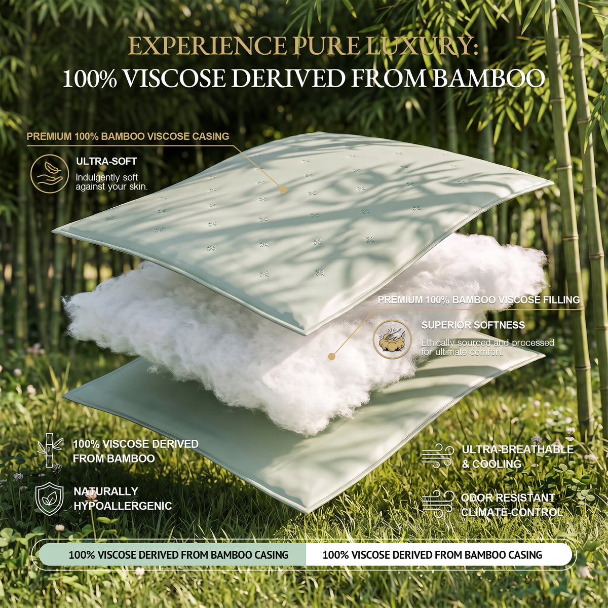 Bambopia Embroidered 100% Viscose Derived from Bamboo Quilt Only 400TC Bamboo Viscose Fabric + 150GSM Filling, Lightweight Blanket for Hot Sleepers, Breathable Cooling Comforter, Sage Green
