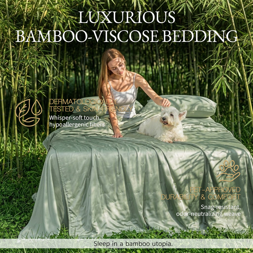 Bambopia Embroidered 100% Viscose Derived from Bamboo Quilt Only 400TC Bamboo Viscose Fabric + 150GSM Filling, Lightweight Blanket for Hot Sleepers, Breathable Cooling Comforter, Sage Green